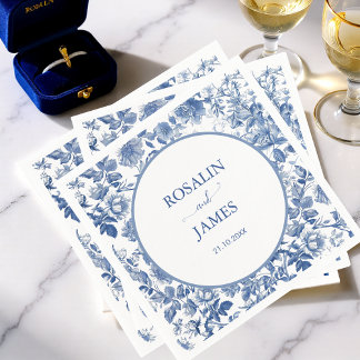 Guardanapo De Papel Azul Empoeirado Toile Floral Casamento Personaliza