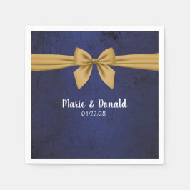 Guardanapo De Papel Azul Escuro com Laço Dourado