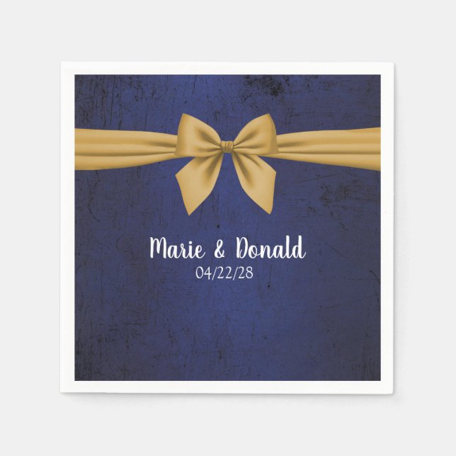 Guardanapo De Papel Azul Escuro com Laço Dourado (Frente)