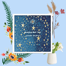 Guardanapo De Papel Azul Espumante Ano Novo Estrelas de Brilho Festa F