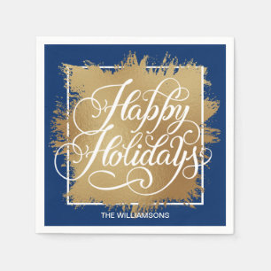 Guardanapo De Papel Azul Faux Foil Happy Folidays Dourado