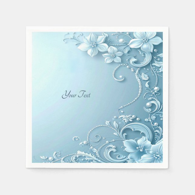Guardanapo De Papel Azul Floral Decorativa (Frente)