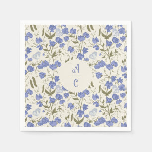 Guardanapo De Papel Azul Floral e Creme de Ervilha doce
