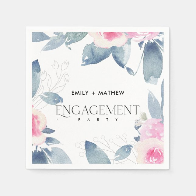 Guardanapo De Papel AZUL FLORESCÊNCIA BLUSH SUAVE Aquarela NOIVADO (Frente)