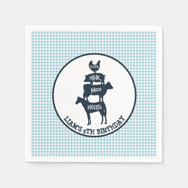 Guardanapo De Papel Azul Gingham - Tema de Fazenda - Aniversário (Frente)