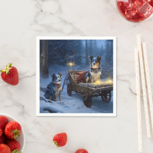 Guardanapo De Papel Azul Heeler Snowy Sleigh Decência de Natal