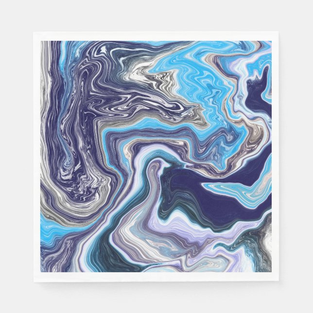 Guardanapo De Papel Azul Marble Fluid Art Birthday (Frente)
