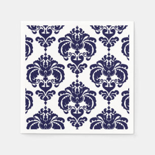 Guardanapo De Papel Azul Marinho Branco Damasko Vintage Casamento Even