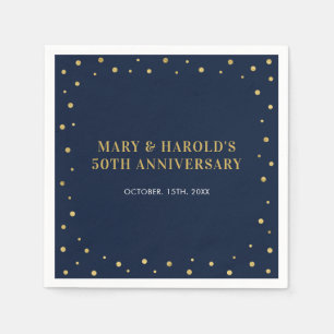 Guardanapo De Papel Azul Marinho & Dourado Aniversário de Casamento