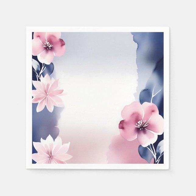 Guardanapo De Papel Azul marinho e Floral Rosa (Frente)