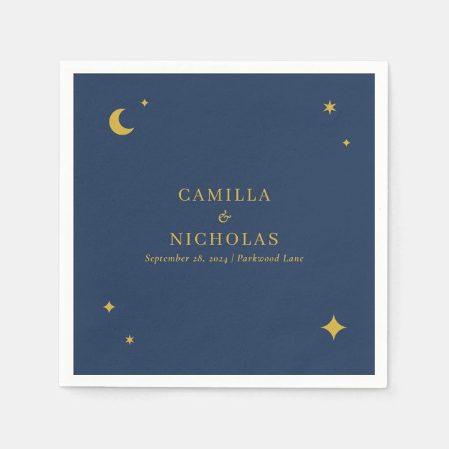 Guardanapo De Papel Azul Marinho Estrela Celestial Lua Casamento Simpl (Frente)