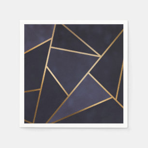 Guardanapo De Papel Azul Naval Triângulos Dourados Geométrico Elegante