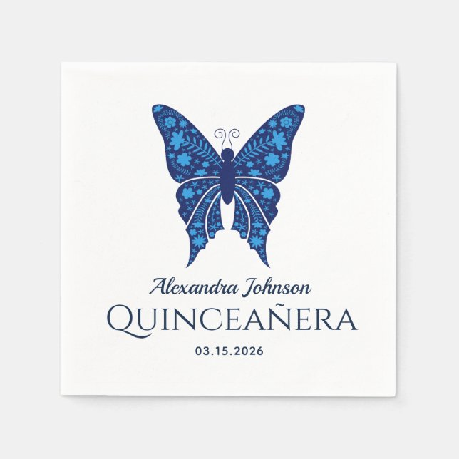 Guardanapo De Papel Azul Quinceanera Birthday (Frente)