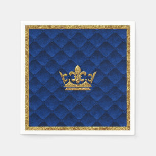 Guardanapo De Papel Azul Real & Coroa Dourada Elegante Conto de Fadas 