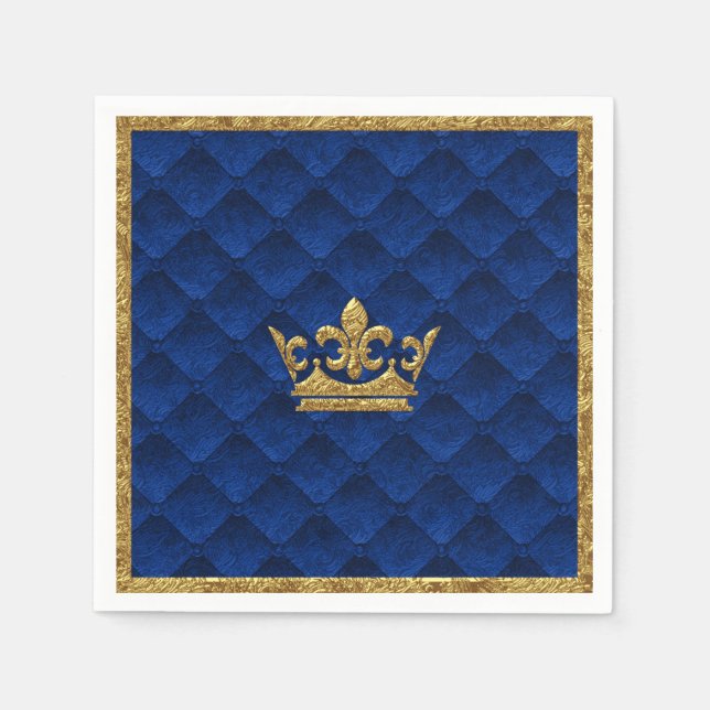 Guardanapo De Papel Azul Real & Coroa Dourada Elegante Conto de Fadas  (Frente)