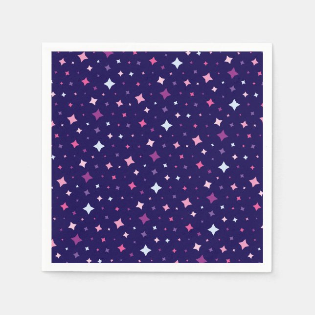Guardanapo De Papel Azul Rosa Estrelas Roxas Espaço Cósmico. (Frente)