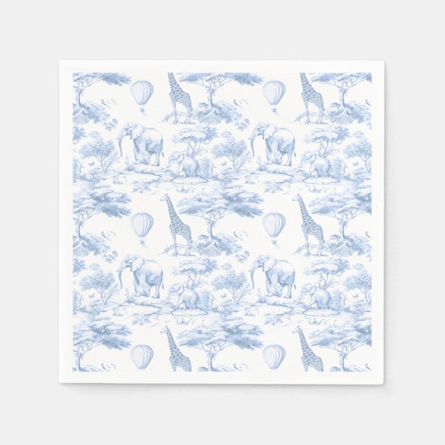 Guardanapo De Papel Azul Safari Animais Toile de Jouy Chá de fraldas (Frente)