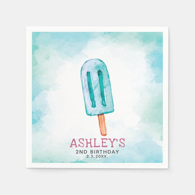 Guardanapo De Papel Azul Sorvete Aquarela Aniversário (Frente)