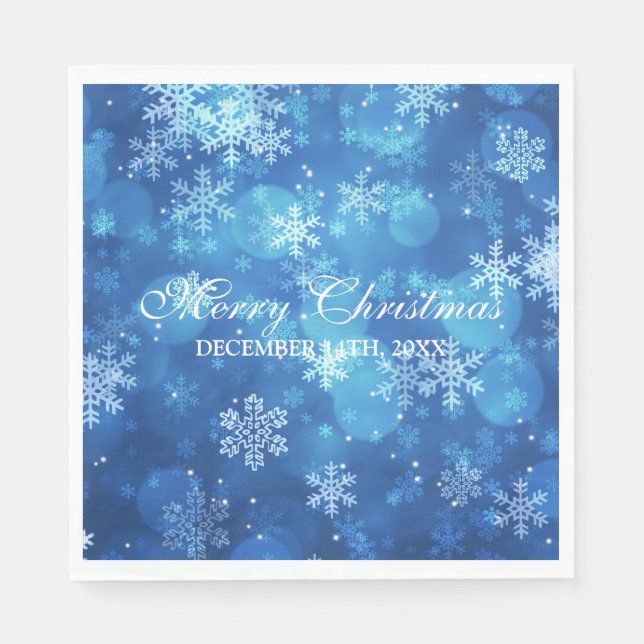 Guardanapo De Papel Azul-Sparkle de Natal Elegante (Frente)