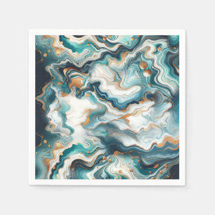 Guardanapo De Papel Azul Teal Dourado Branco Moderno Casamento de Márm