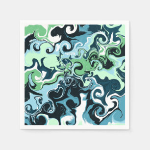 Guardanapo De Papel Azul, Verde e Branco turbilhões Abstrato Fluid Art