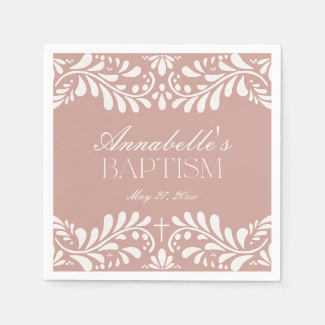 Guardanapo De Papel Azulejo de Talavera rosa Fiesta Baptism espanhol (Frente)