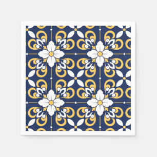 Guardanapo De Papel Azulejo decorativo geométrico de ouro azul marroqu