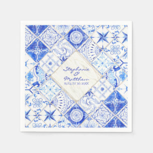 Guardanapo De Papel Azulejo elegante da aguarela do casamento do