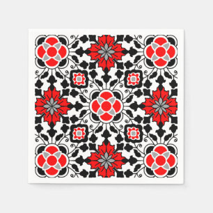 Guardanapo De Papel Azulejo floral marroquino, vermelho profundo, pret
