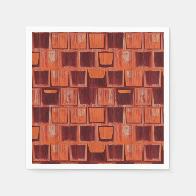 Guardanapo De Papel Azulejo Geométrico de Vermelho e Laranja (Frente)