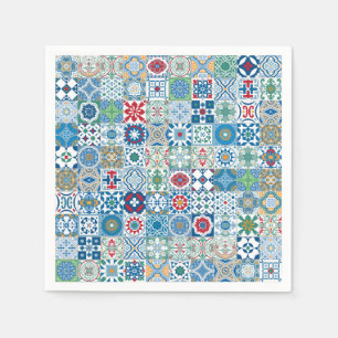 Guardanapo De Papel Azulejo marroquino - azul e vermelho