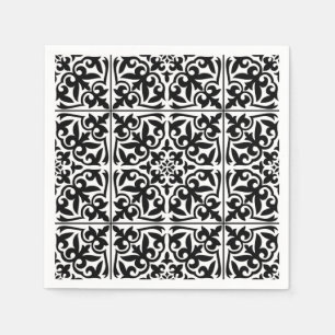 Guardanapo De Papel Azulejo marroquino - branco com fundo preto