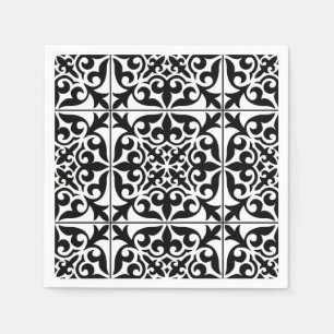 Guardanapo De Papel Azulejo marroquino - branco com fundo preto