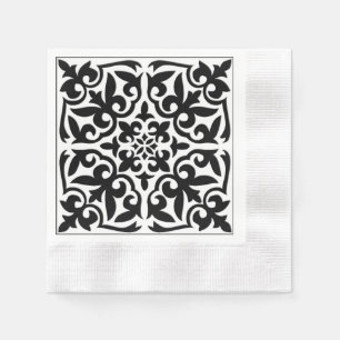 Guardanapo De Papel Azulejo marroquino - branco com fundo preto
