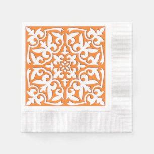 Guardanapo De Papel azulejo marroquino - cor de laranja e branco
