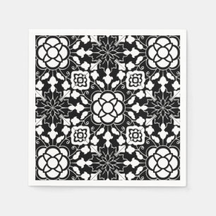Guardanapo De Papel Azulejo marroquino floral, preto e branco