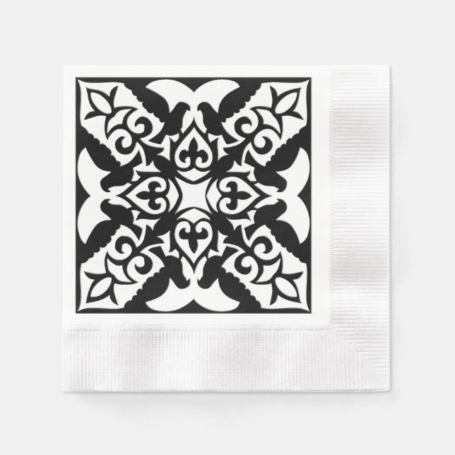Guardanapo De Papel Azulejo marroquino - preto com fundo branco (Frente)