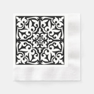 Guardanapo De Papel azulejo marroquino - preto com fundo branco
