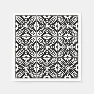 Guardanapo De Papel Azulejo marroquino - preto com fundo branco