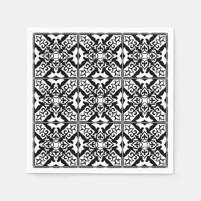 Guardanapo De Papel Azulejo marroquino - preto com fundo branco (Frente)