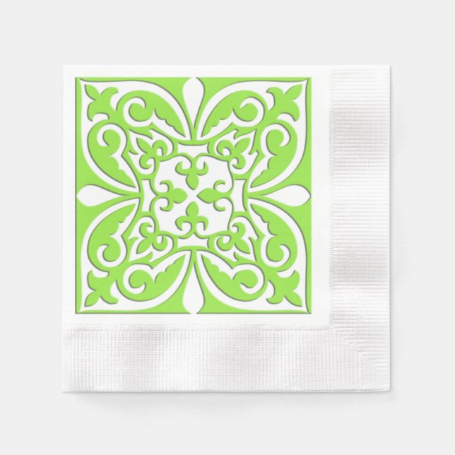 Guardanapo De Papel Azulejo marroquino - verde limão e branco (Frente)