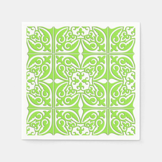 Guardanapo De Papel Azulejo marroquino - verde limão e branco (Frente)