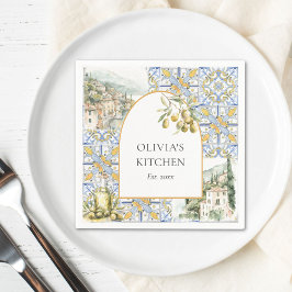 Guardanapo De Papel Azulejo Oliva Mediterrâneo Amarelo Azul