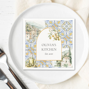 Guardanapo De Papel Azulejo Oliva Mediterrâneo Amarelo Azul