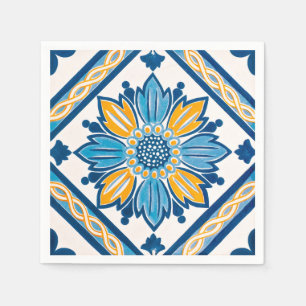 Guardanapo De Papel Azulejo, Partido Floral do Mediterrâneo Azulejo A