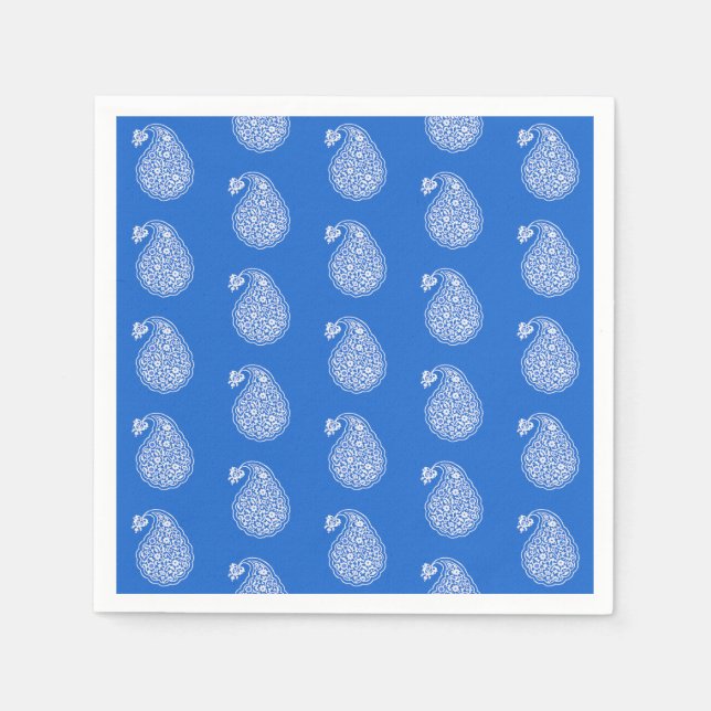 Guardanapo De Papel azulejo persa paisley - branco sobre azul cobalto (Frente)