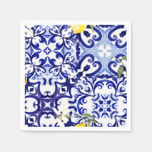Guardanapo De Papel Azulejos azuis, Siciliana, majolica, arte mosaica,