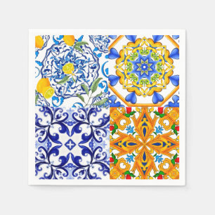 Guardanapo De Papel Azulejos azuis, Siciliana, majolica, arte mosaica,