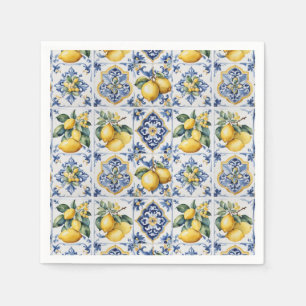 Guardanapo De Papel Azulejos brancos, azuis, italianos Amalfi