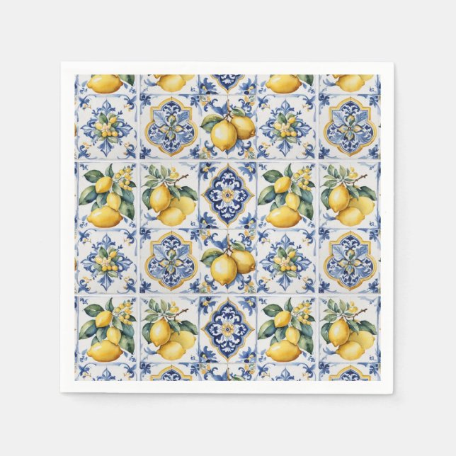 Guardanapo De Papel Azulejos brancos, azuis, italianos Amalfi (Frente)